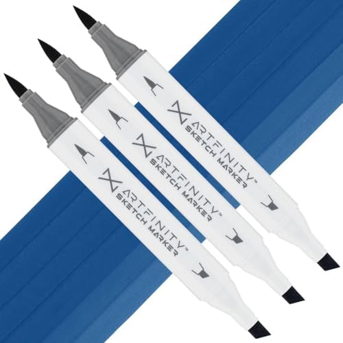Artfinity Sketch Markers - Set of 3 - Lapis Lazuli B7-7, Vibrant, Professional, Dye-Based Alcohol Markers for Artists, Drawing, Travel, & More