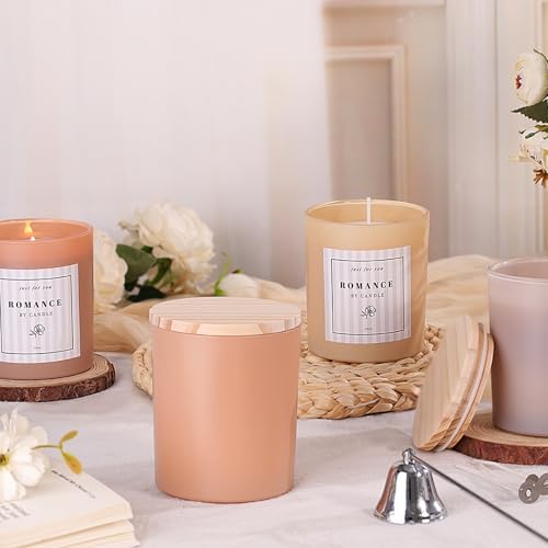 12Pcs Assorted Amber Candle Jars for Making Candles, 10oz Empty Jars with Bamboo Lids and Labels, Glass Candle Jars for Candle Making Supplies, Candle Containers for DIY Gifts