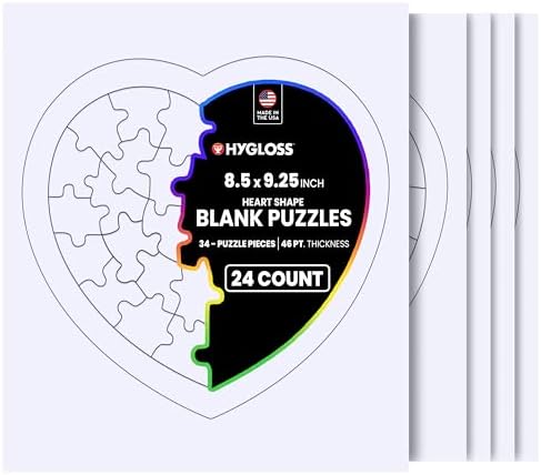 Hygloss 24 Blank Heart Puzzles – 8.5 x 9.5 Inches with Surrounding Frame – Ideal for Valentine’s Day Crafts – Write, Draw, and Decorate – 34 Pieces Each