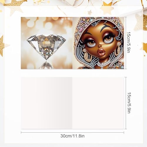 AiYuanzsh 6 Pcs 5D Diamond Painting Greeting Card Kits, Luxury Black Beauty Design DIY Diamond Art Greeting Cards with Envelopes, Handmade Rhinestone Cards for Adults Birthday & Festival Celebration