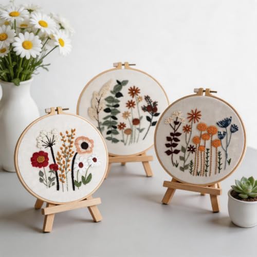 Herdiese Embroidery Kit for Beginners & Adults, 3 Floral Patterns & Hoop