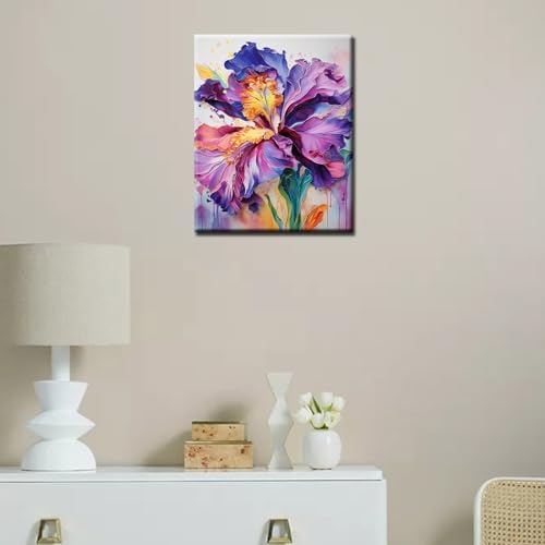 Aihonmin Iris Flower Paint by Number for Adult and Kids Beginner,Floral Canvas Oil Painting Kit Digital Painting,Modern Style Watercolor Home Decoration,(Without Frame