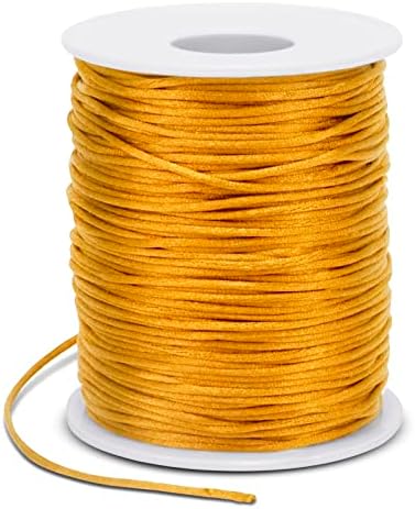 1.5mm Nylon Cord 328 Feet Satin Cord Nylon String for Bracelets, Bracelet Thread Bead String for Jewelry Making, Necklace, Chinese Knotting, Beading, DIY Crafts (Golden)