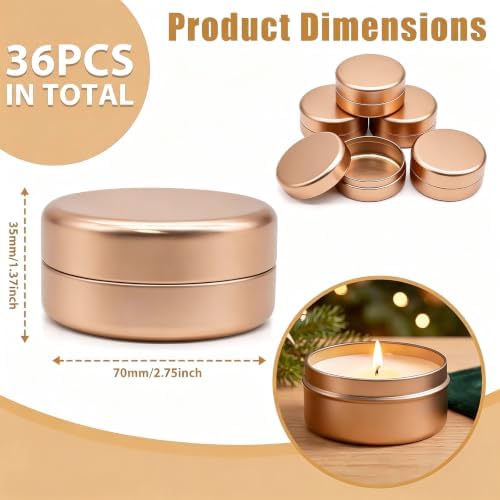 36-Pack 2.5oz Candle Tins with Lids, Metal Candle Jars for Candle Making, Empty Containers Vessels Bulk for Small Business & Beginners DIY Storage -Champagne Gold