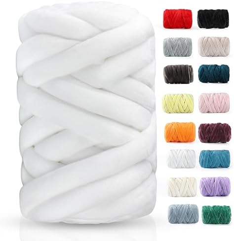 Chunky Yarn for Hand Knitting- Velvet Chenille Tube Yarns- Jumbo Yarns for Blankets, Pet Beds, Machine Washable (0.66 Lb/18.59 Yd), Easy No-Tool Arm Knitting & Crochet Project Yarn (Fairy White)