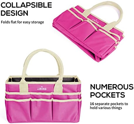 JJRING 600D Nylon Craft & Art Organizer Tote Bag With Pockets, Rose Red