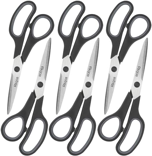 Black 6 Scissors Pack, Rkqoa 8" All Purpose Sharp Scissor for Everyday Use