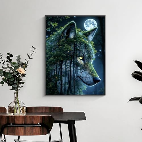 Yezavesu Wolf Diamond Art Kits for Adults Beginners 12x16 Inch | Wolf Forest Diamond Painting Kit, DIY 5D Full Round Drill Gem Art, Stress Relief Craft Kits, Home Wall Decor Gift