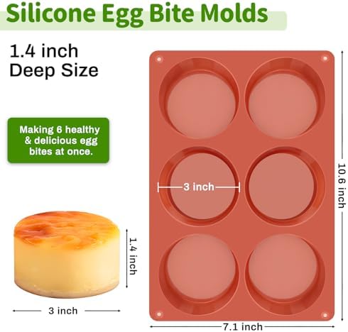 JOERSH Silicone Egg Bite Molds, 3 Inch, 2 Pack