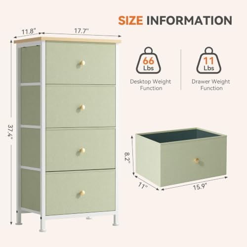 Sweetcrispy Dresser for Bedroom, 4 Drawer Storage Cabinet, Tall Nightstand