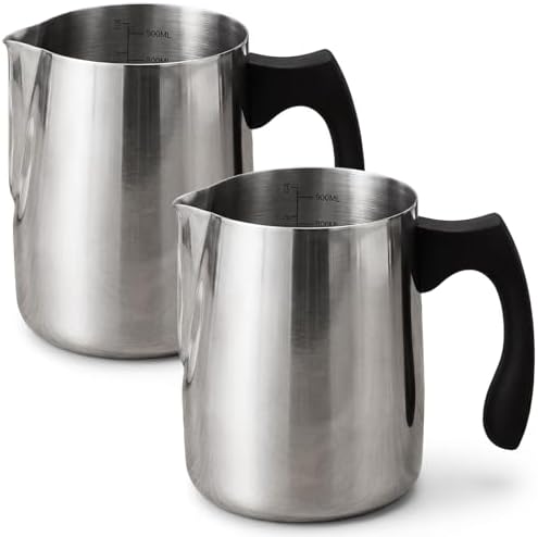 Romooa 2 Pcs Wax Melting Pitcher 32oz 304 Stainless Steel Wax Pouring Pitcher Double Boiler Candle Making Pouring Pot with Heat-Resistant Handle, Dripless Spout for Soy DIY