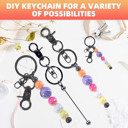 24 Pcs Beadable Keychains Bars bulk - 12 Grey DIY Metal Beaded Keychain Making Kit + 12 Bags Included, Bead Keychain Supplies,Blank Key Chain, Perfect for Women, Men, Mother's Day, Birthday Gift