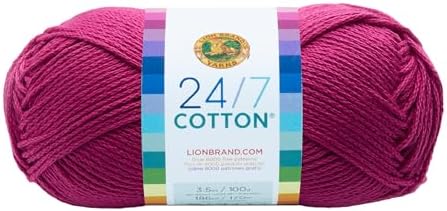 Lion Brand Yarn, 24/7 Cotton Yarn, Rose, Pink, 1 Pack
