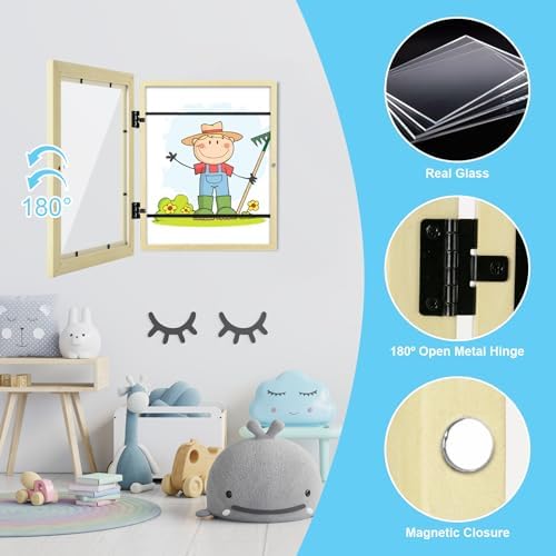 [2-Pack] Kids Art Frames, 8.5x11 Front Opening Kids Artwork Frames Changeable, Apricot Cream Artwork Display Storage Frame for Wall, Holds 50 Pcs, for 3D Picture, Crafts, Children Drawing, Hanging