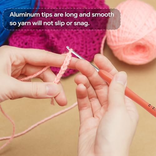 2.5mm Crochet Hook, Ergonomic Crochet Hooks with Soft Rubber Handle and Smooth Glide Head - Lightweight Aluminum Needles for Beginners, Arthritis, Yarn Projects, Long Crafting Sessions (2.5 mm)
