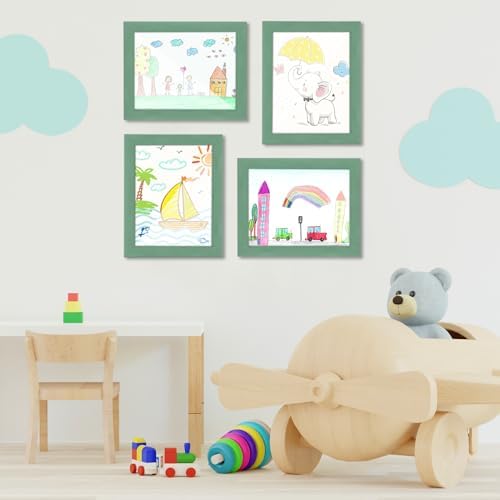 [2-Pack] Kids Art Frames, 8.5x11 Front Opening Kids Artwork Frames Changeable, Olive Green Artwork Display Storage Frame for Wall, Holds 50 Pcs, for 3D Picture, Crafts, Children Drawing, Hanging Art,