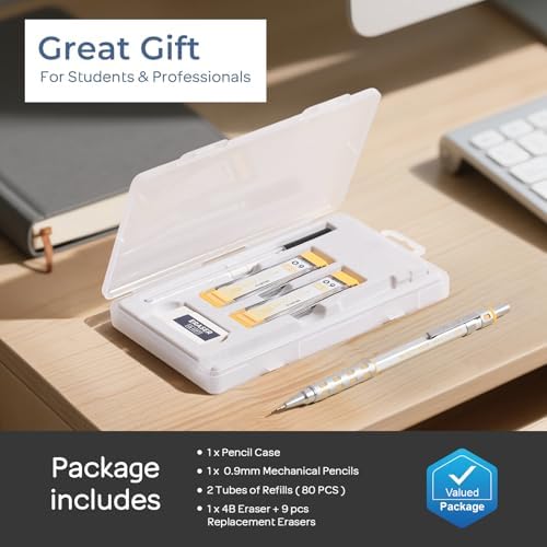 Nicpro Blocky Gear 0.9 mm Mechanical Pencils Set, Metal Pencil with Case