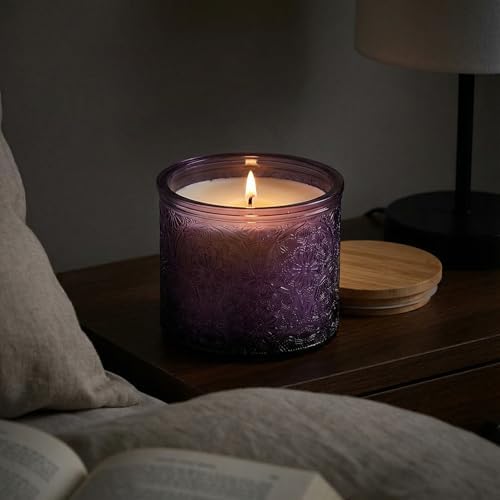 10 oz Purple Mandala Glass Candle Jars with Bamboo Lids, 9 Pack