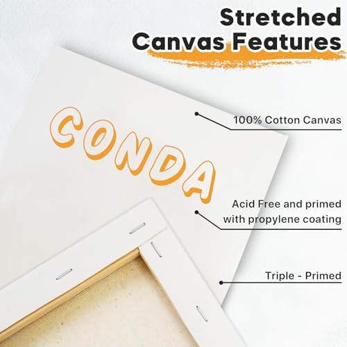 CONDA Mini Stretched Canvas for Painting, 3x3 Inch 24 Packs of Small Canvases for Kids and Art Supplies, 100% Cotton Primed Canvas, 2/5 Inch Profile Value Bulk Pack for Acrylics, Oils Painting