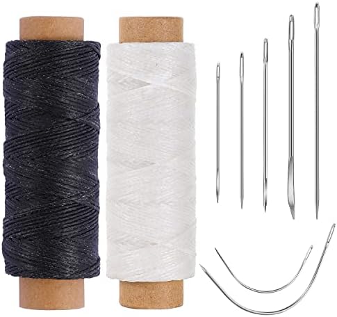 110Yards Waxed Thread with 7 Pcs Leather Needles for Hand Sewing