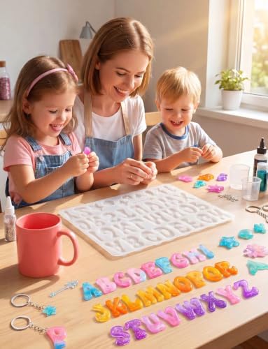 Alphabet Keychain Mold with Hole with 36 Pcs Key Ring Accessory