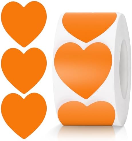 Anwyll Heart Stickers - 500Pcs 1Inch Fall Thanksgiving Heart Stickers Orange Heart Shape Sticker for Reward Classroom Self Adhesive Love Incentive Sticker for Envelope Seal Card Birthday Wedding Favor