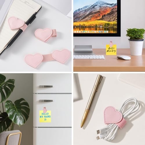 3 PCS Magnetic Pen Holder for Notebook, Journal, Planner, Cute Heart-Shaped Magnetic Pen Loop Holders Gift for Readers, Book Lovers, PU Leather Book Mark Pencil Holder Clip for Women Men