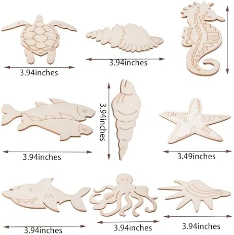 54PCS Ocean Unfinished Blank Wooden Cutouts Craft for Kids | suit for Children's Painting DIY Room Decoration Gift Giving Surprise (54Ocean)
