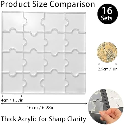 Ouliget DIY Fridge Magnet Craft Set,Blank Clear Acrylic Decorative Fridge Magnets with Adhesive Backing for Office Classroom Cabinets Kitchen,16 Sets, Jigsaw Shape