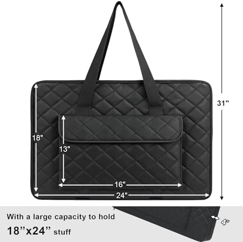 JJRING 18x24 Quilting Canvas Art Portfolio Case Bag, Black