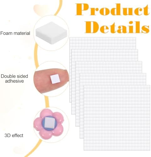 cobee 5 Sheets 2000 Pcs Foam Squares Double Sided Foam Tape, Foams Adhesive Squares, Foams Dots Stickers for Crafts Office Supplies DIY Crafting Scrapbook