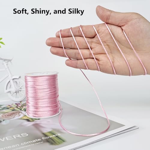 LUSTEMBER 330 Feet Satin Nylon String, 1 mm Silky Smooth Durable Nylon Cord for Jewelry Making, Bracelets, Beading, Necklaces, Macrame, Kumihimo, Rattail, and Chinese Knot Craft