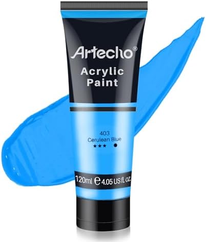 Artecho Blue Acrylic Paint, Cerulean Blue Paint (120ml / 4.05oz) Tubes, Art Craft Paints for Canvas, Rock, Stone, Wood, Fabric, Art Supplies | Semi Glossy Finish, High Pigment Rich Color Craft Paint for Canvas, Rocks, Wood, Fabric, Ceramic, Non-Toxic