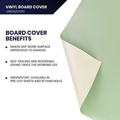 Pacific Arc Vinyl Board Cover. Self Healing and Stain Resistant Green/Ivory Sheet, 37.5 inches by 10 Yard Roll