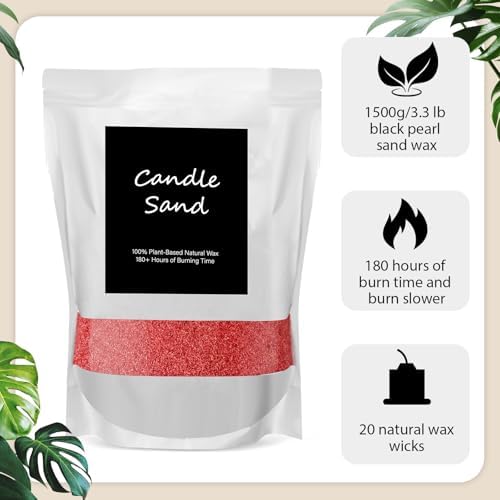 MTLEE Candle Sand 3.3 lb DIY Pearled Candle Making Kit Included 20 Pcs Wicks and Refillable Beaded Wax Sand Beaded Wax Gift with Wicks Self Extinguish for Home Wedding Party Women (Red)