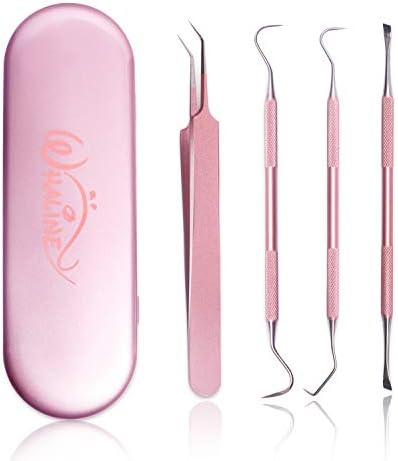 Whaline Vinyl Weeding Tools Set of 4, Precision Stainless Steel Weeder Kit with Case, Includes Scraper, Hook, Spatula, Tweezers for Silhouette Cameo, Lettering & Paper Craft (Pink)