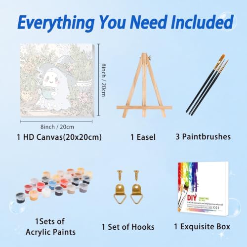 AUKELHJ Paint by Numbers Kit for Kids with Frame, Halloween Ghost, 8X8 inch