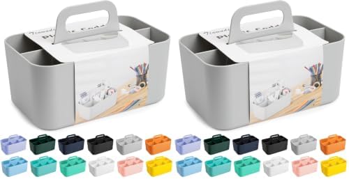 Tiawudi Multipurpose Caddy Organizer, Plastic Caddy with Handle, Stackable Desk Organizer for Stationery, Marker and Pencil, Office Supplies Organizer, Dorm Caddy (Pack of 2)