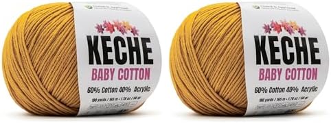 Keche Baby Cotton, 60% Cotton 40% Acrylic Yarn, Soft Cotton Yarn for Crochet and Knitting, Amigurumi Yarn 4 Skeins/Balls [1.76 Oz (50g) / 180 Yrds (165m)] x 2 Mustard
