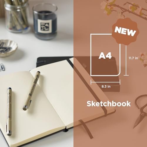 Sakura Sketchbook A4, Hardcover, 160 Pages, 8.3 x 11.7", Black, Cream Paper | Drawing Sketchbook for Visual Journaling & Illustration, 140 GSM Paper, Hardcover, Effortless Sketching