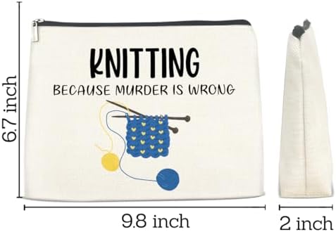 Knitting Makeup Bag Funny Crochet Gifts, Crocheting Gifts for Crochet Lovers Knitters Women, Knitting Supplies Cosmetic Pouch