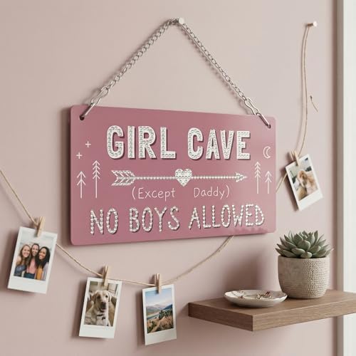 CraftBliss DIY Diamond Painting Kit, Girl Cave (Except Daddy) No Boys Allowed Sign, 5D Sparkling Diamond Art Hanging Decor for Bedroom Wall Door, Creative Craft Gift for Teens & DIY Lovers