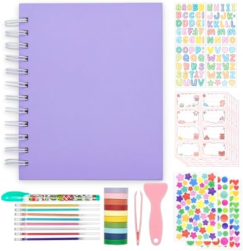 Scrapbook Self Adhesive Photo Album 25 Pages Hard Cover DIY Photo Album for Instant Camera Print Paper with DIY Accessories (Purple)