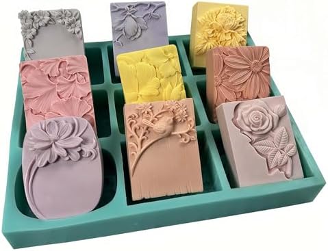 9 Cavities Mixed Flower Soap Mold, Handmade Soap Making Silicone Tray, Flower Silicone Molds for Natural Soap, Scented Candle Wax, Plaster Diffuser, Crystal Epoxy Decorations