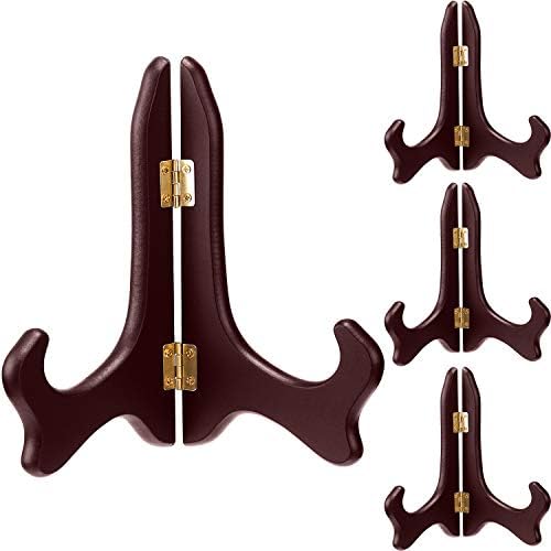 Tatuo 4 Packs Wooden Display Stand Plate Holder Easels, Red, 7 Inch