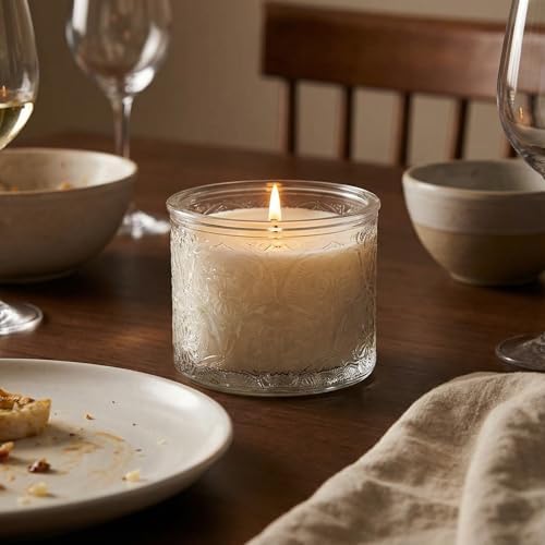 10 oz Clear Mandala Glass Candle Jars with Bamboo Lids, 9 Pack