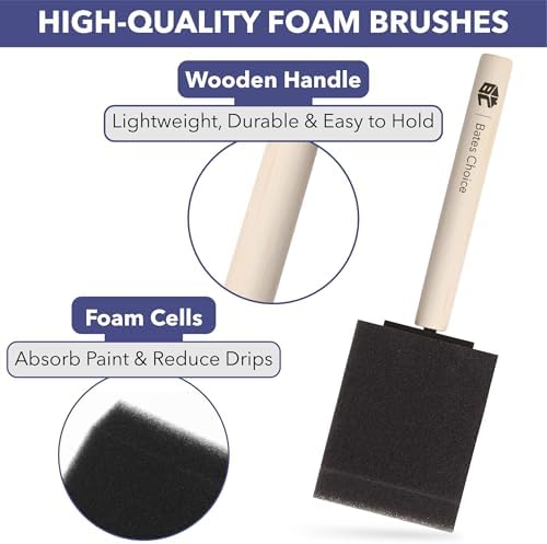 Bates- Foam Paint Brushes, 2 Inch, 16 Pack, Wooden Handle | for Painting, Staining, Varnish, Glue Application and DIY Crafts on Wood, Metal