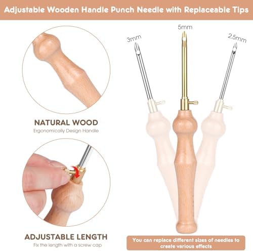 MSDADA 21PC Punch Needle Kit, Adjustable Punch Needle Tool, Wooden Handle Embroidery Pen Kits, Hoops, Cloth, Punch Needle Set Adults Beginner for DIY Craft, Perfect for Decoration and Gifts（Pink）