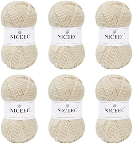 NICEEC 300g Soft Assorted Colors Yarn 100% Acrylic 870yds -Cream White