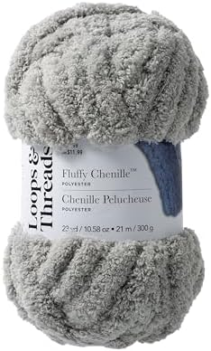 Loops & Threads Fluffy Chenille Yarn - Yarn for Knitting, Crochet, Weaving, and Arts & Crafts - Gray, Polyester, 10.58 oz